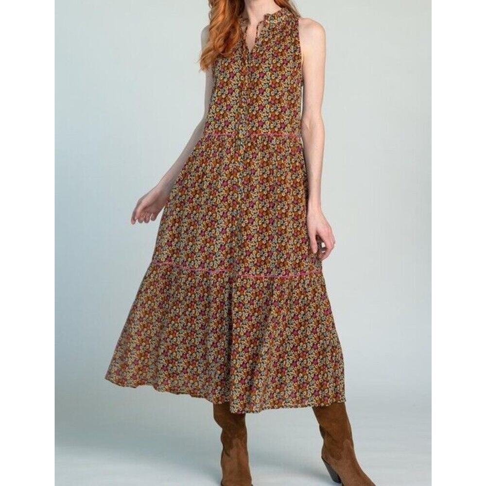 Olivia James Label Ro Maxi Tiered Ruffle Dress Prairie Black Women's Size Medium